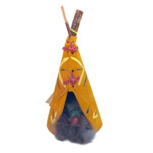Vintage Native American Teepee Figure Leather Suede Canada Handmade